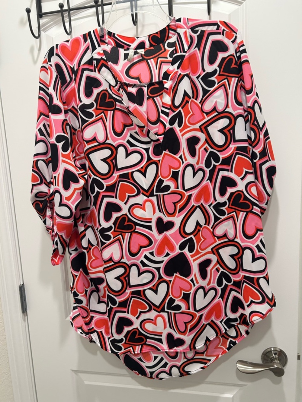 Women's Pink Multi-Heart Print Blouse